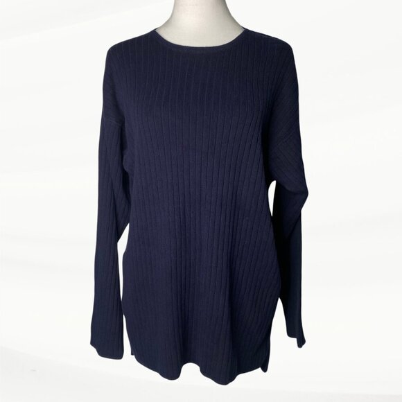 J. Crew Sweaters - J. Crew Ribbed Navy Crewneck, Long Sleeve Pullover, Size XL